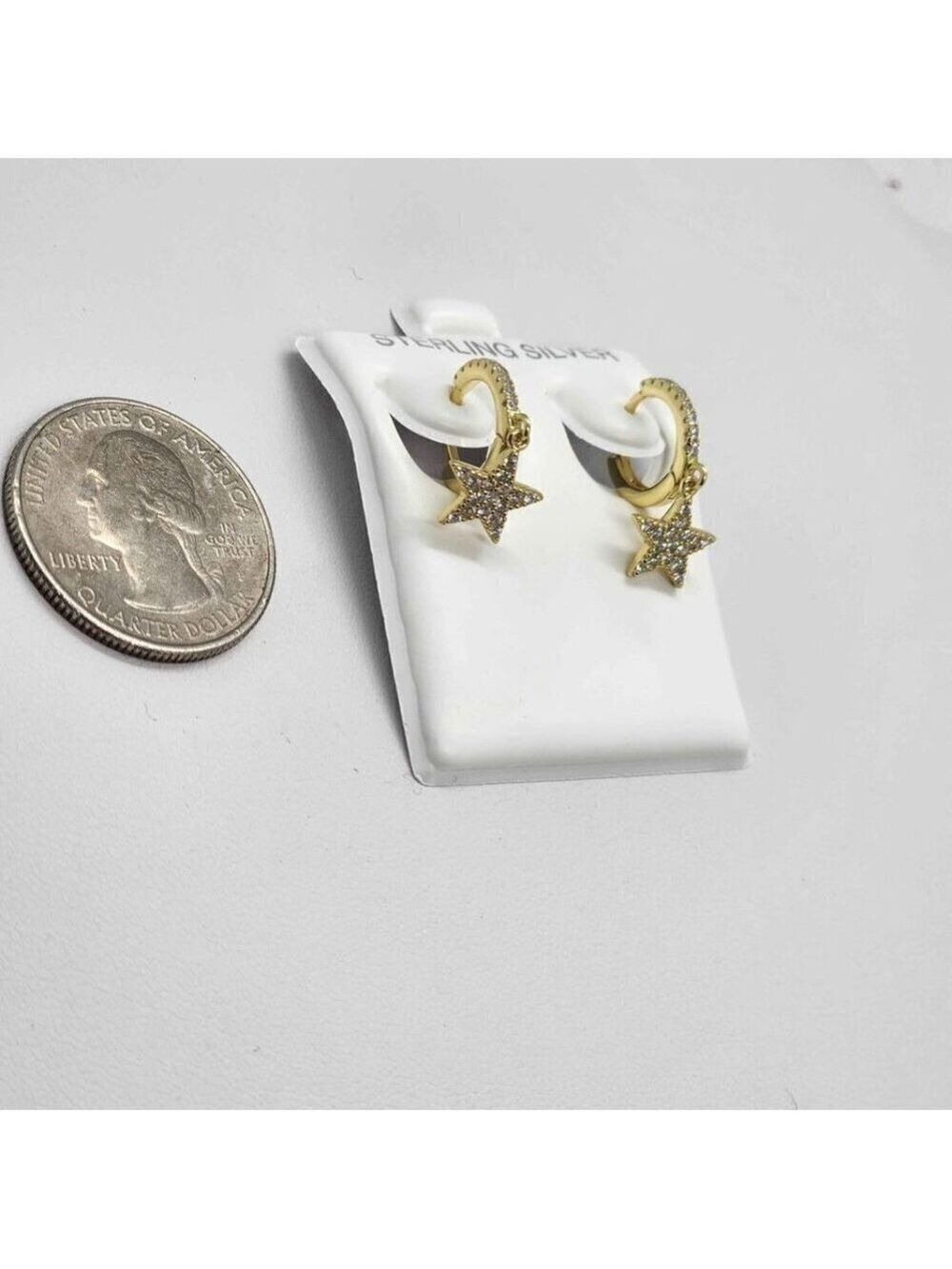 Brand New  Sterling Silver 925 CZ Star Huggy Earrings - Picture 3 of 4